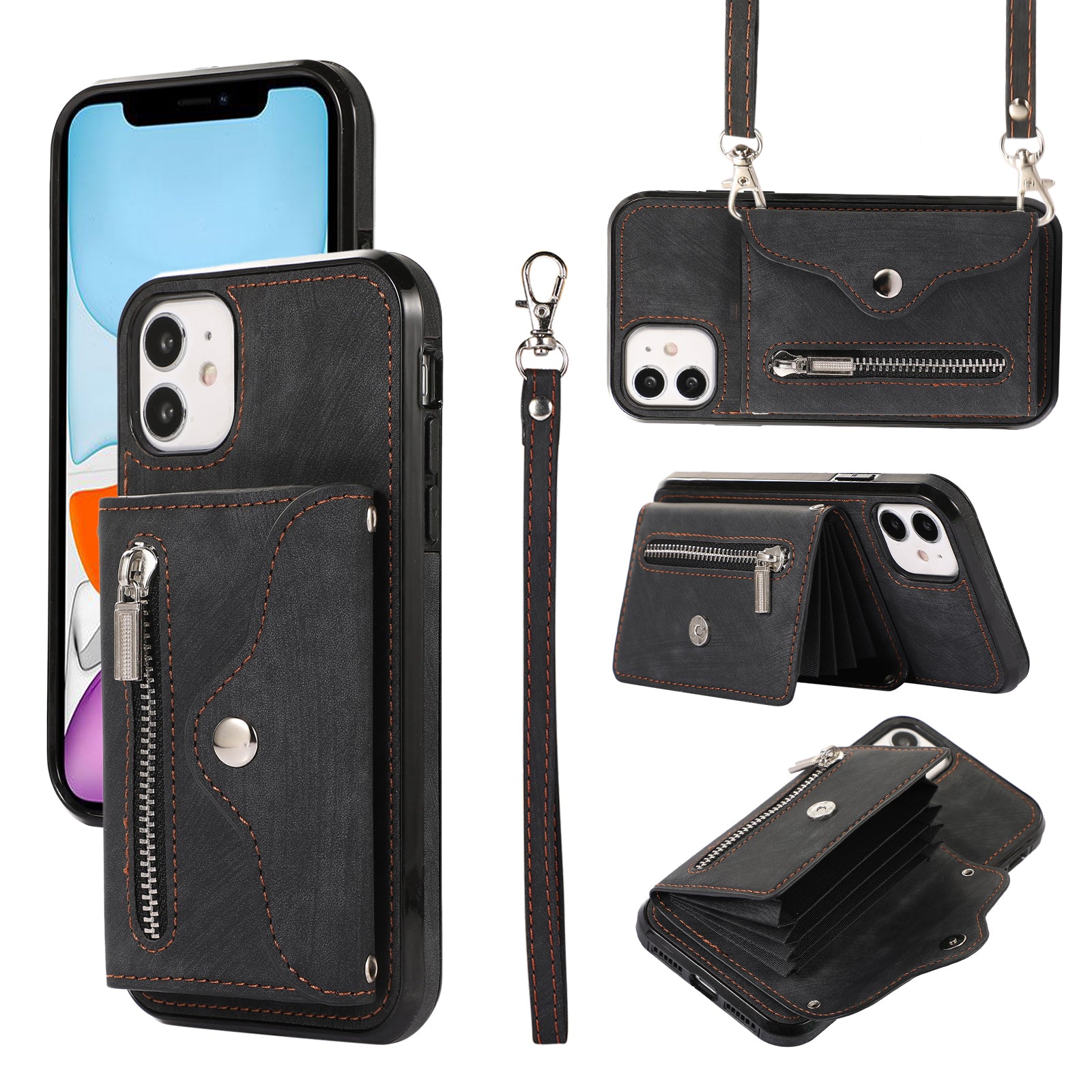 PU Leather+TPU Cover for iPhone 11 RFID Blocking Card Bag Phone Case with Kickstand PU Leather+TPU Cover for iPhone 11 RFID Blocking Card Bag Phone Case with Kickstand
